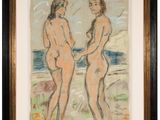 deux nus sur la plage, l'un debout et l'autre debout