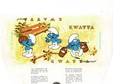 three smurfs that are playing a game of baseball