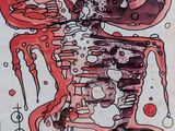 drawing of a drawing of a skeleton with blood dripping from it ' s ribs