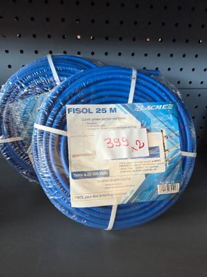 two blue hoses on the shelf of a store