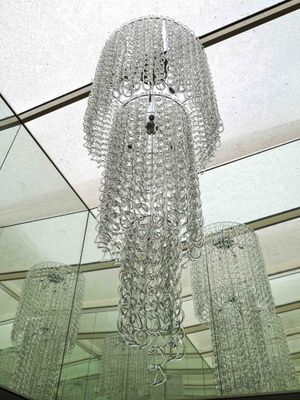 a chandelier hanging from the ceiling of a building