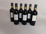 six bouteilles de vin sont alignées sur une surface blanche