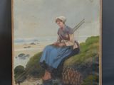 tableau représentant une femme assise sur un rocher au bord de la mer