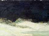 un tableau représentant une vache noire et blanche dans un champ