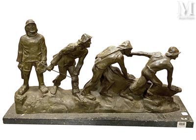 statue of a group of men working on a piece of metal
