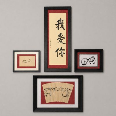 ASIE Réunion de quatre pièces encadrées comprenant calligrap…