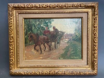 Ecole française début XXème L'attelage Huile sur panneau - Photo 1