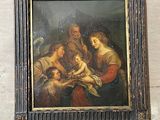 painting of a painting of a family with a baby in a room