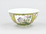 chinese porcelain bowl with flowers and birds on a green background