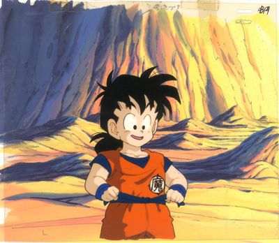 une image représentant le jeune Gohan debout devant une montagne