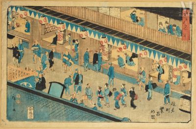 une image représentant un tableau où l'on voit des personnes se promener autour d'un bâtiment