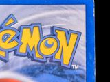 the pokemon logo is displayed on the back of a blue and white card