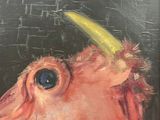 un tableau représentant un oiseau avec une banane sur la tête