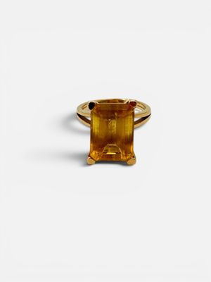 an image of a ring with a square cut citrine stone