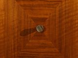 a close up of a door handle on a wooden door