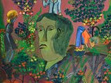 un tableau représentant un homme debout au sommet d'une colline
