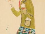 une image représentant le dessin d'une femme aux cheveux roux et portant un manteau vert