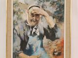 a painting of a woman with a hat on a wall