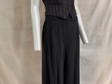 black sleeveless jumpsuit with beaded waist and waist tie