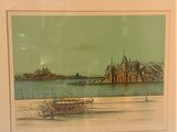 a picture of a painting of a boat in the water