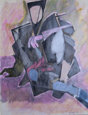 painting of a man with a guitar in his hand
