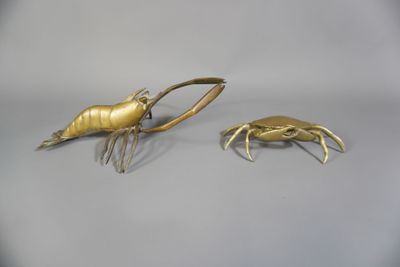 paire de figurines en laiton représentant un crabe et une homard