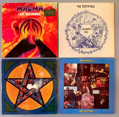 trois albums parmi divers albums, dont une étoile, un pentagramme et un pentagramme