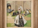 an image of a painting of a woman in a dress with a sword