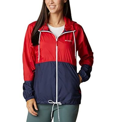 women ' s windbreaker jacket in red, navy, and white