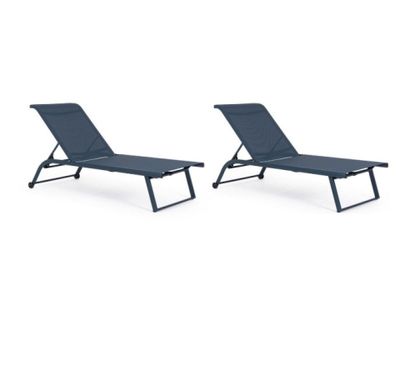 a pair of blue lounge chairs on a white background