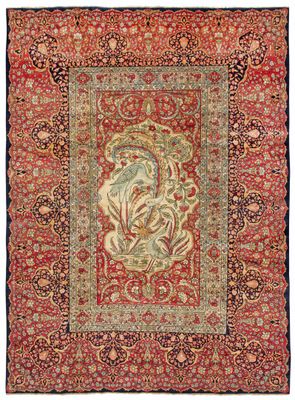 tapis persan ancien à motif floral sur fond rouge