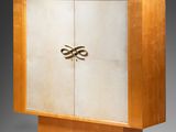 an image of a wooden cabinet with a clock on it