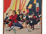 an image of a painting of a group of people dancing in the street