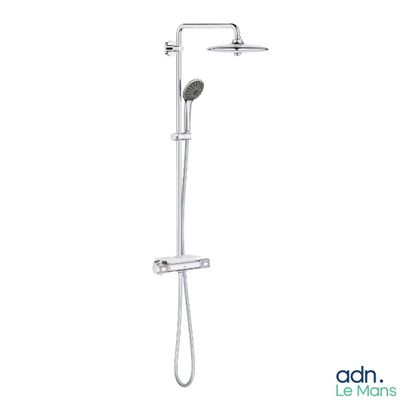 a close up of a shower head with a hand shower