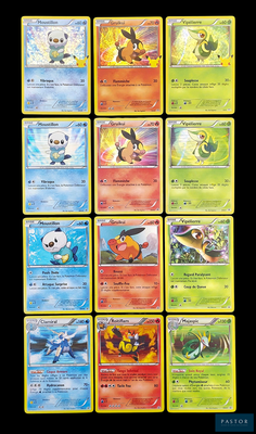 Les cartes Pokémon sont alignées sur un fond noir.