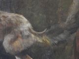 a painting of a cat that is standing on a table