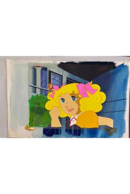 painting of a blonde girl laying on a window sill with a pink bow