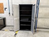 an image of a metal storage cabinet in a garage