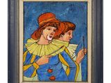une image représentant un tableau d'une femme au visage de clown