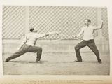 a black and white photo of two men playing a game of baseball