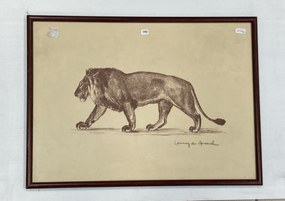 dessin représentant un lion sur le mur d'une pièce aux murs blancs