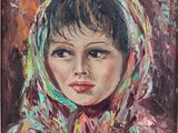 a painting of a young girl wearing a headscarf and a scarf