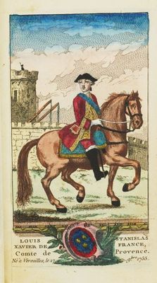 drawing of a man riding a horse in a field with a castle in the background