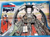 une photo d'une affiche représentant un pilote dans le cockpit d'un avion