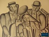a black and white drawing of a group of people
