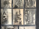 several old black and white photographs of a man riding a horse