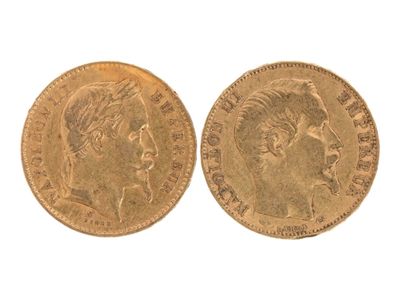 Deux pièces de 20 Francs or Napoléon III tête nue de 1856 et… - Photo 1