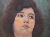 painting of a woman with a black hair and a white shirt