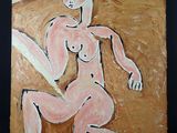 un tableau représentant une femme nue assise sur un canapé