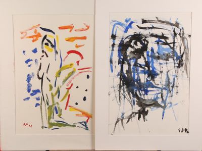 two paintings that are on display on the wall